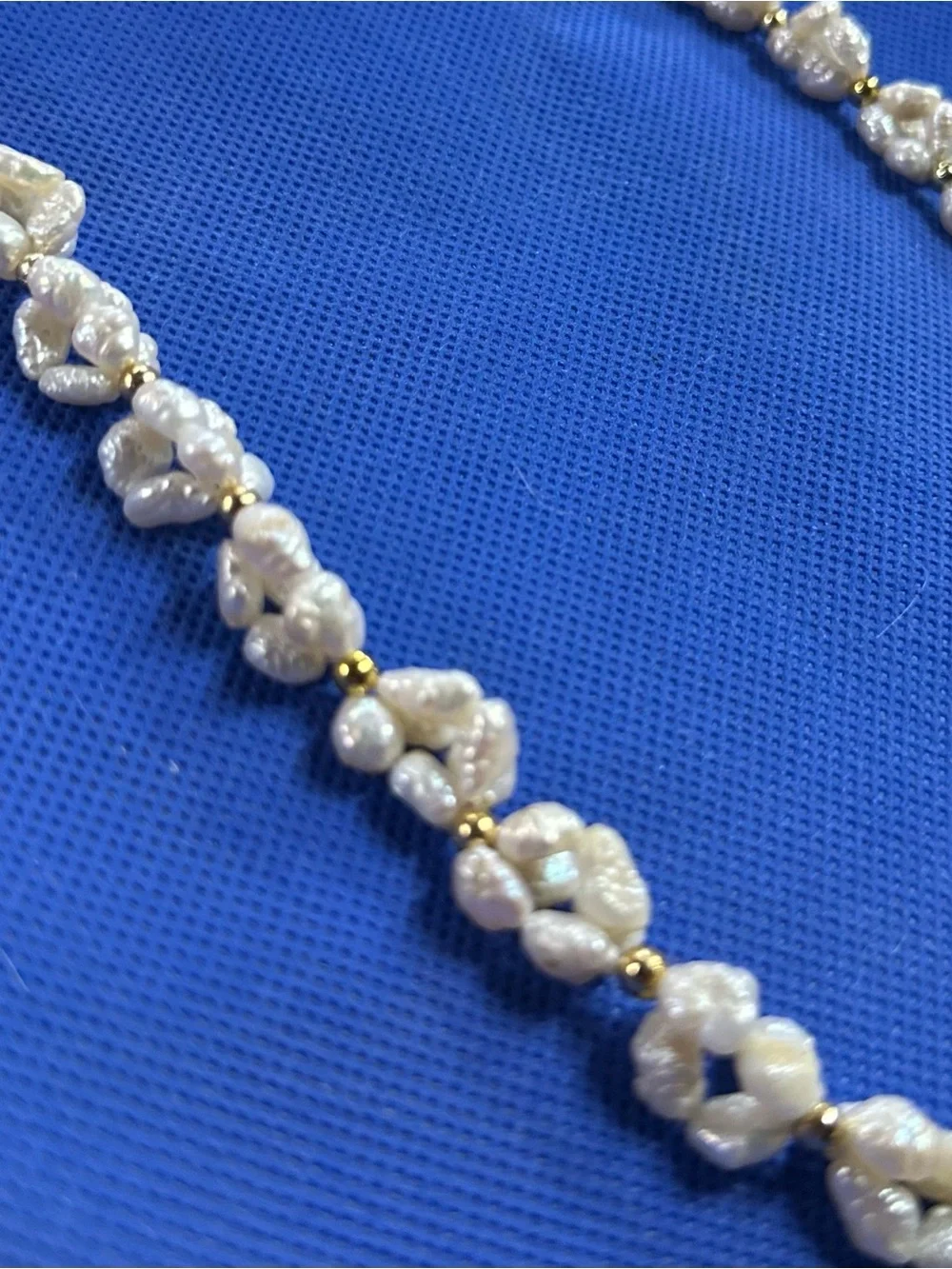 Freshwater Pearl Station Necklace - White Pearls with Gold Accents